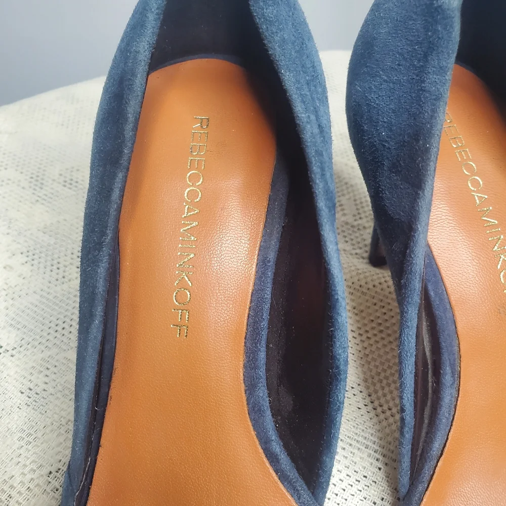 Rebecca Minkoff Brie D'orsay Blue Suede Heels pumps point toe size 6‎